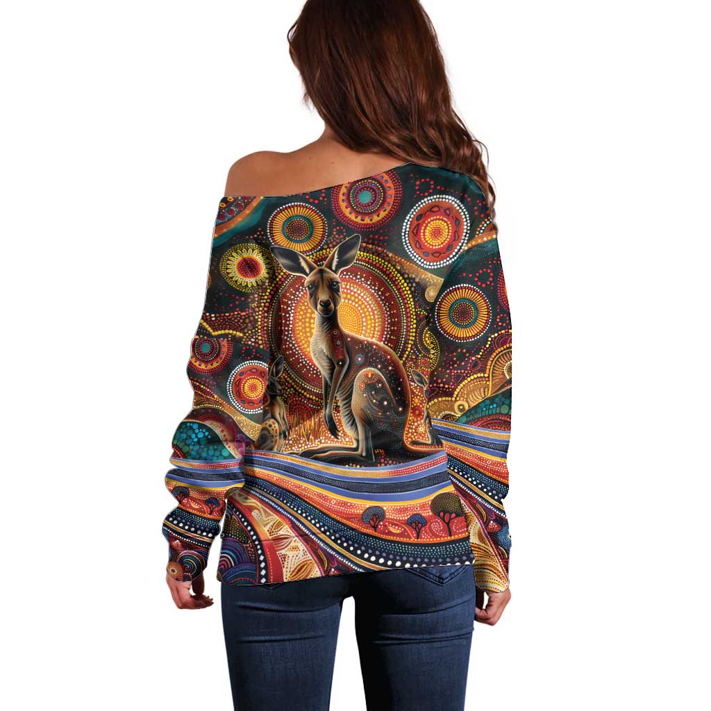 Australian Aboriginal Art Kangaroo Off Shoulder Sweater Our Children Our Future Aboriginal Dot Painting