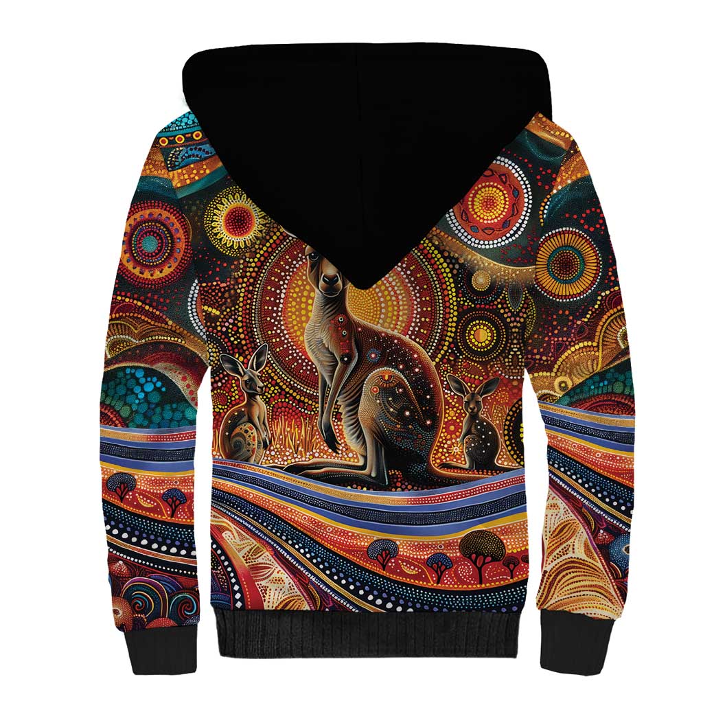 Australian Aboriginal Art Kangaroo Sherpa Hoodie Our Children Our Future Aboriginal Dot Painting