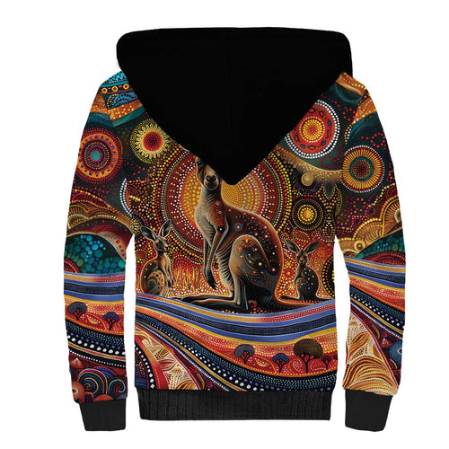 Australian Aboriginal Art Kangaroo Sherpa Hoodie Our Children Our Future Aboriginal Dot Painting