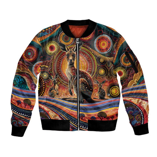 Australian Aboriginal Art Kangaroo Sleeve Zip Bomber Jacket Our Children Our Future Aboriginal Dot Painting