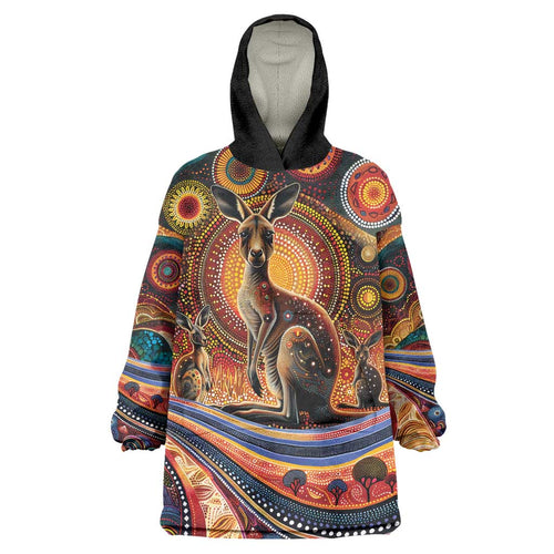 Australian Aboriginal Art Kangaroo Wearable Blanket Hoodie Our Children Our Future Aboriginal Dot Painting