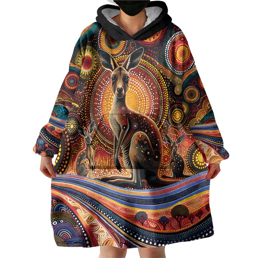 Australian Aboriginal Art Kangaroo Wearable Blanket Hoodie Our Children Our Future Aboriginal Dot Painting