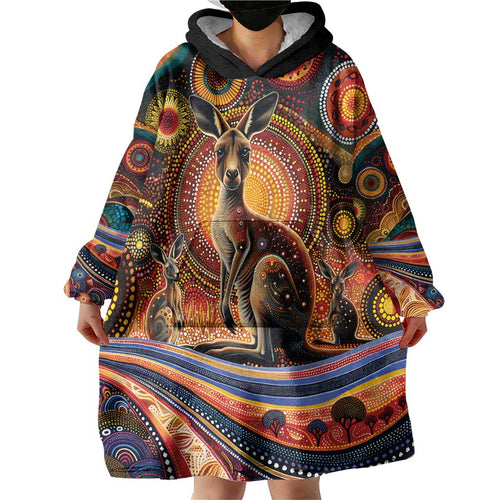 Australian Aboriginal Art Kangaroo Wearable Blanket Hoodie Our Children Our Future Aboriginal Dot Painting