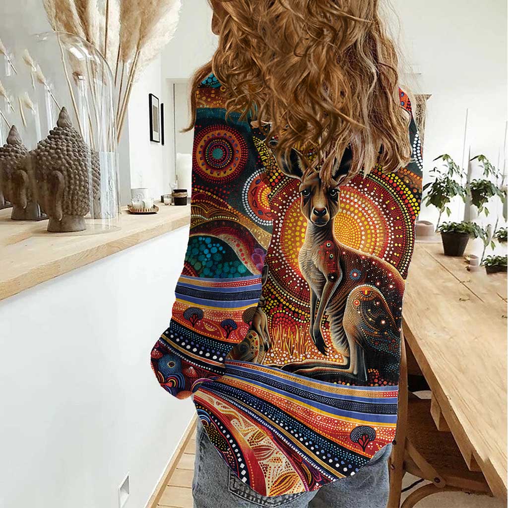 Australian Aboriginal Art Kangaroo Women Casual Shirt Our Children Our Future Aboriginal Dot Painting