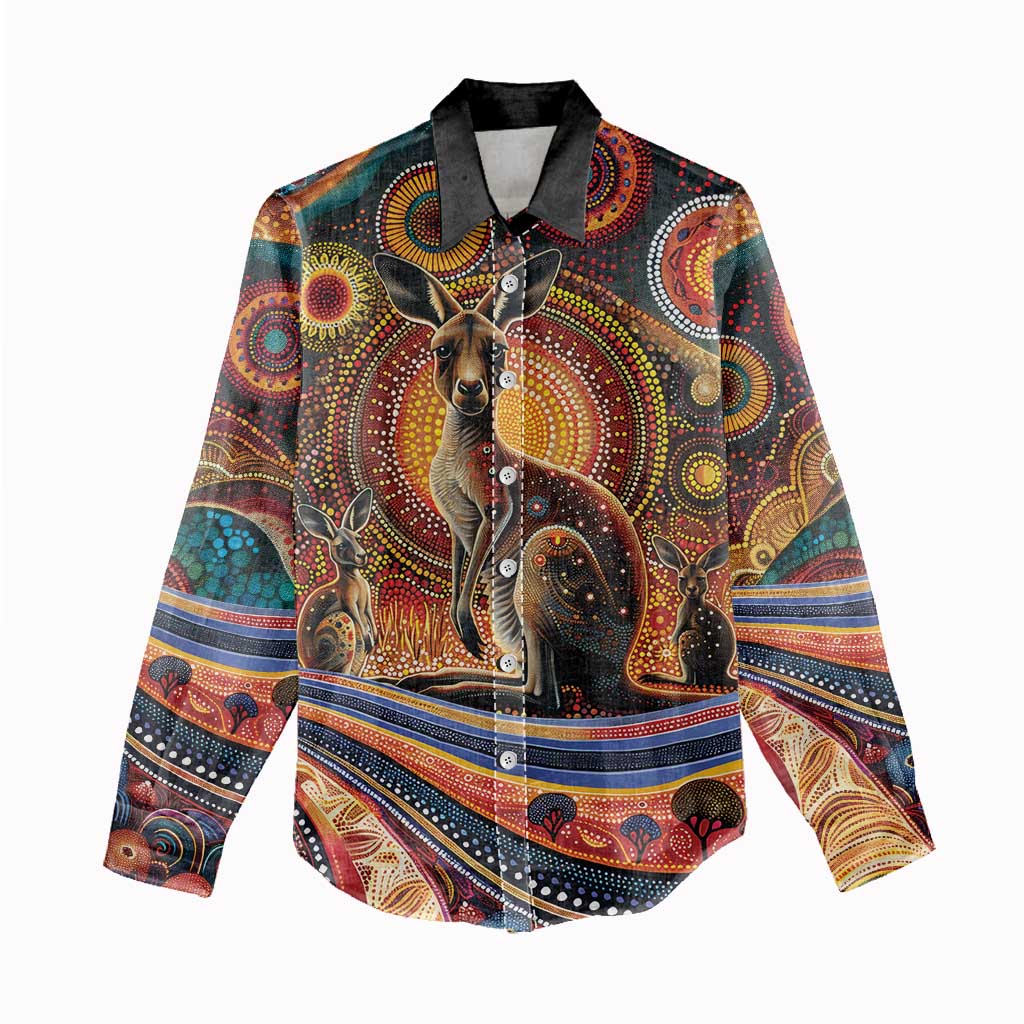 Australian Aboriginal Art Kangaroo Women Casual Shirt Our Children Our Future Aboriginal Dot Painting