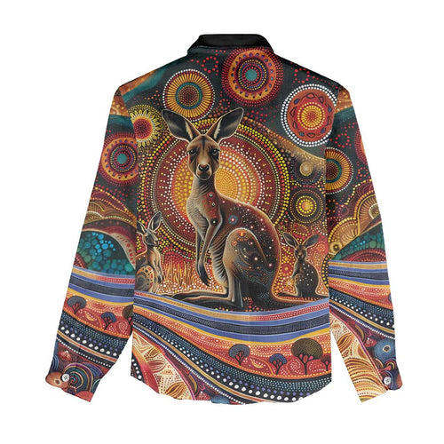 Australian Aboriginal Art Kangaroo Women Casual Shirt Our Children Our Future Aboriginal Dot Painting