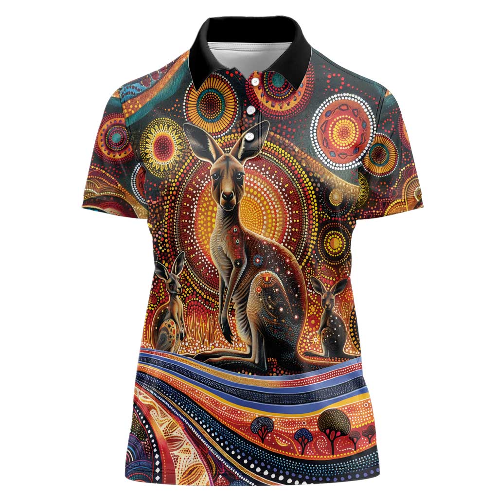 Australian Aboriginal Art Kangaroo Women Polo Shirt Our Children Our Future Aboriginal Dot Painting