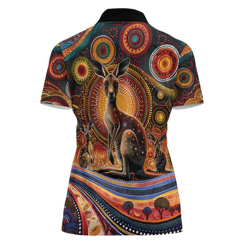 Australian Aboriginal Art Kangaroo Women Polo Shirt Our Children Our Future Aboriginal Dot Painting