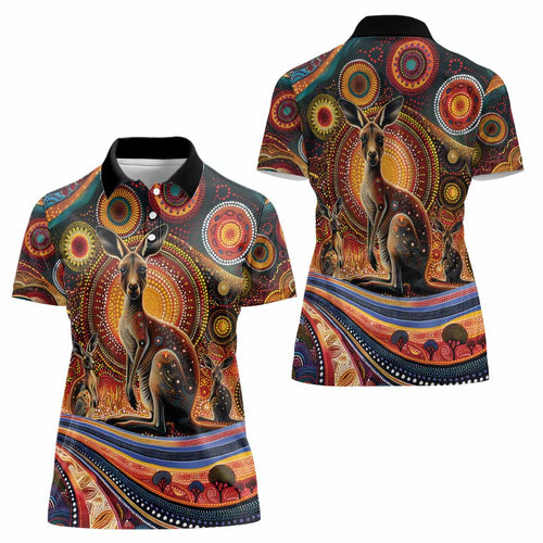 Australian Aboriginal Art Kangaroo Women Polo Shirt Our Children Our Future Aboriginal Dot Painting