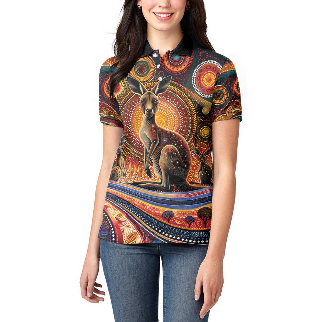 Australian Aboriginal Art Kangaroo Women Polo Shirt Our Children Our Future Aboriginal Dot Painting