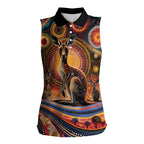 Australian Aboriginal Art Kangaroo Women Sleeveless Polo Shirt Our Children Our Future Aboriginal Dot Painting