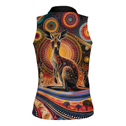 Australian Aboriginal Art Kangaroo Women Sleeveless Polo Shirt Our Children Our Future Aboriginal Dot Painting