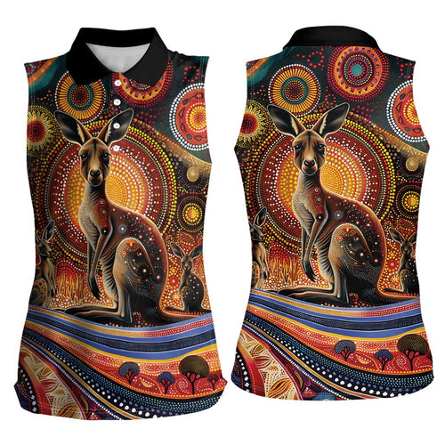 Australian Aboriginal Art Kangaroo Women Sleeveless Polo Shirt Our Children Our Future Aboriginal Dot Painting