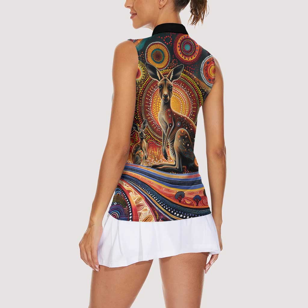 Australian Aboriginal Art Kangaroo Women Sleeveless Polo Shirt Our Children Our Future Aboriginal Dot Painting