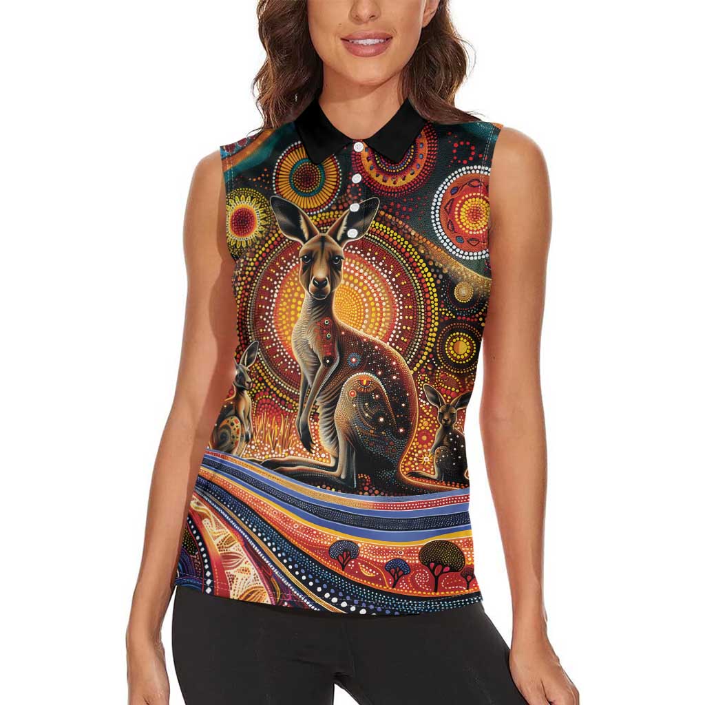 Australian Aboriginal Art Kangaroo Women Sleeveless Polo Shirt Our Children Our Future Aboriginal Dot Painting