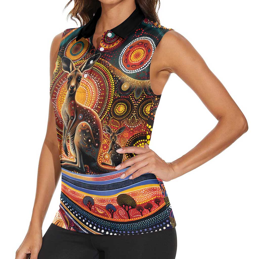 Australian Aboriginal Art Kangaroo Women Sleeveless Polo Shirt Our Children Our Future Aboriginal Dot Painting