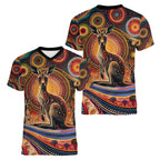 Australian Aboriginal Art Kangaroo Women V-Neck T-Shirt Our Children Our Future Aboriginal Dot Painting