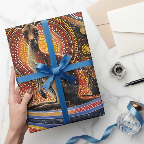 Australian Aboriginal Art Kangaroo Wrapping Paper Our Children Our Future Aboriginal Dot Painting - Aussie Hoodie