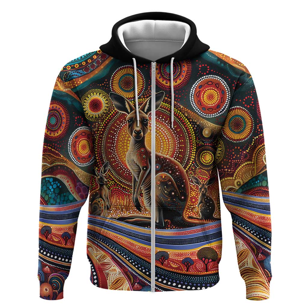 Australian Aboriginal Art Kangaroo Zip Hoodie Our Children Our Future Aboriginal Dot Painting