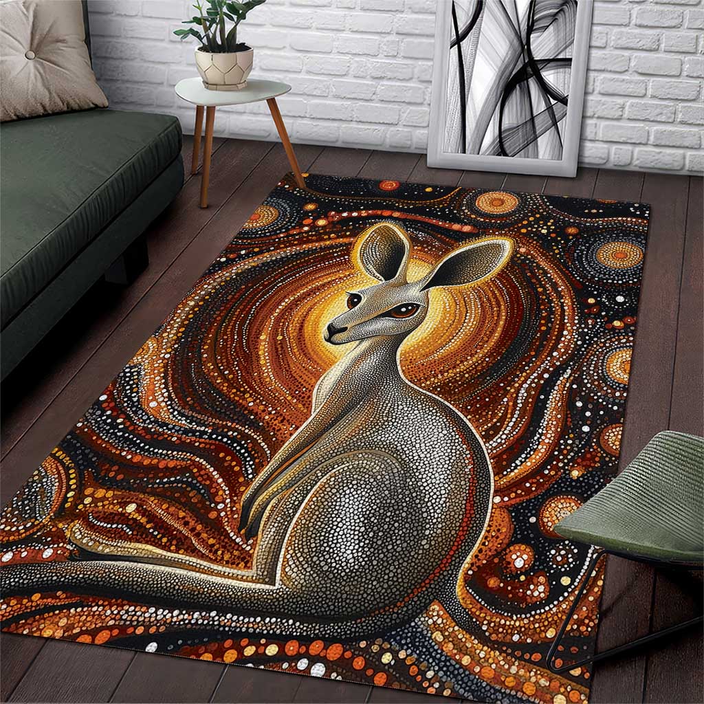 Australian Aboriginal Art Kangaroo Area Rug Warm Earth Tones Aboriginal Dot Painting