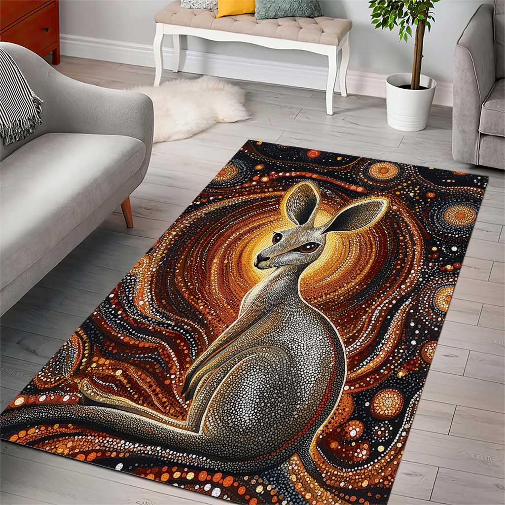 Australian Aboriginal Art Kangaroo Area Rug Warm Earth Tones Aboriginal Dot Painting