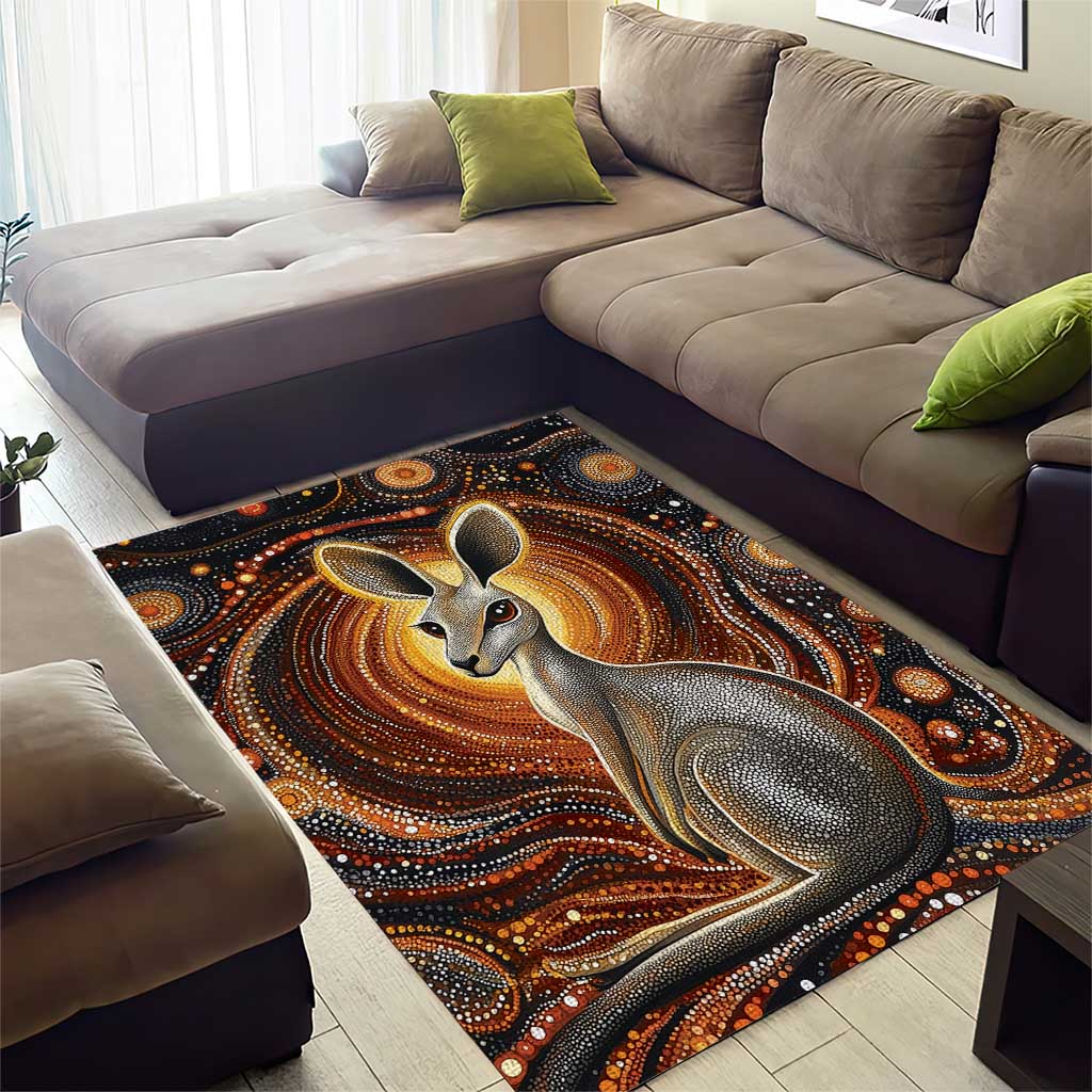 Australian Aboriginal Art Kangaroo Area Rug Warm Earth Tones Aboriginal Dot Painting