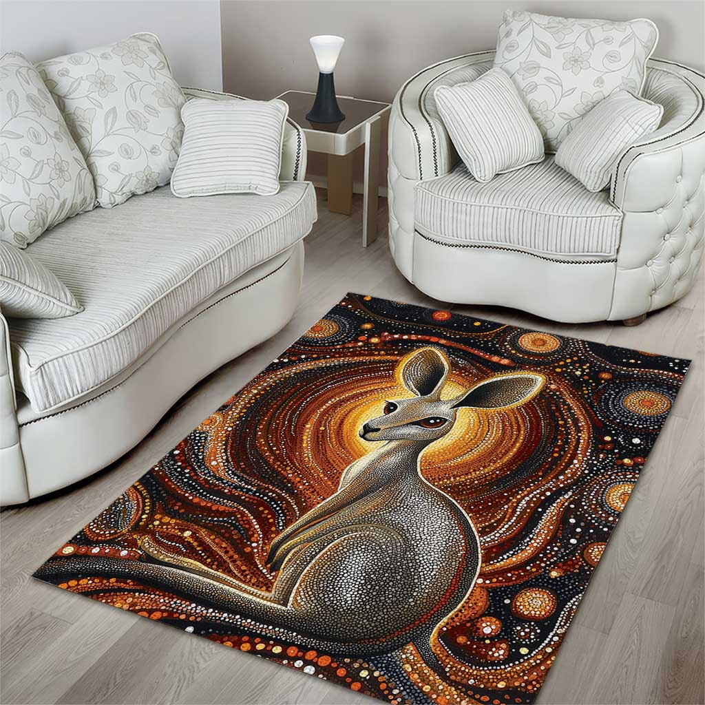 Australian Aboriginal Art Kangaroo Area Rug Warm Earth Tones Aboriginal Dot Painting