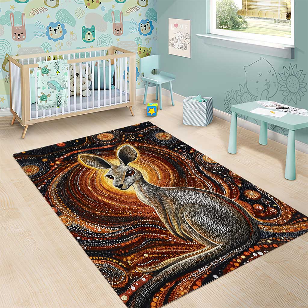 Australian Aboriginal Art Kangaroo Area Rug Warm Earth Tones Aboriginal Dot Painting