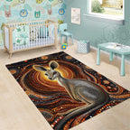 Australian Aboriginal Art Kangaroo Area Rug Warm Earth Tones Aboriginal Dot Painting