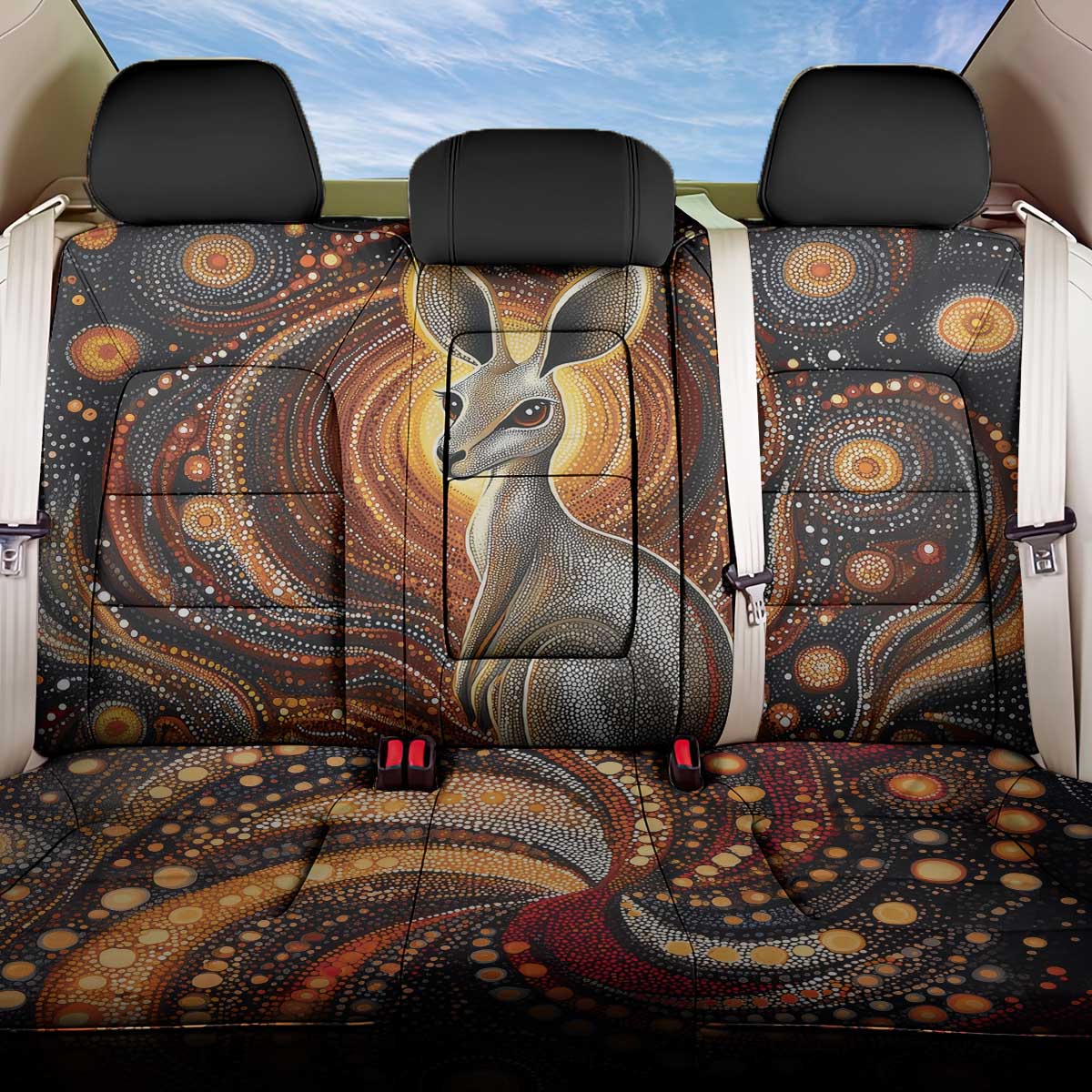 Australian Aboriginal Art Kangaroo Back Car Seat Cover Warm Earth Tones Aboriginal Dot Painting