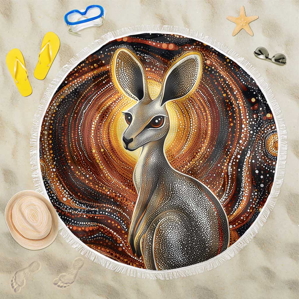 Australian Aboriginal Art Kangaroo Beach Blanket Warm Earth Tones Aboriginal Dot Painting