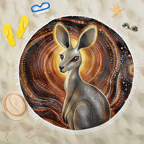 Australian Aboriginal Art Kangaroo Beach Blanket Warm Earth Tones Aboriginal Dot Painting