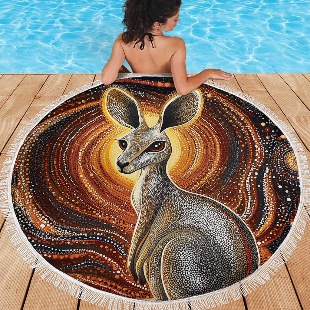 Australian Aboriginal Art Kangaroo Beach Blanket Warm Earth Tones Aboriginal Dot Painting
