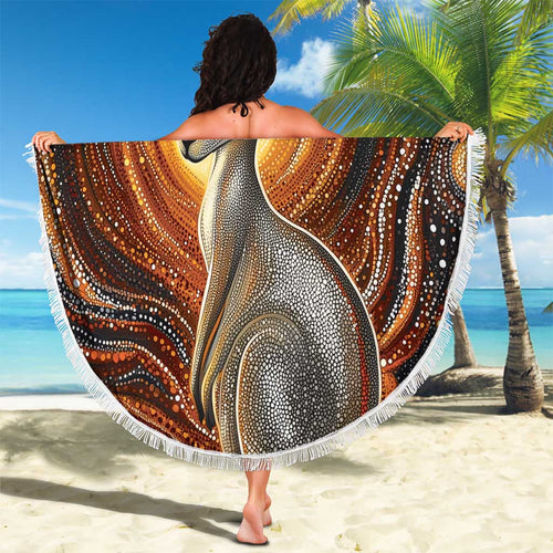Australian Aboriginal Art Kangaroo Beach Blanket Warm Earth Tones Aboriginal Dot Painting