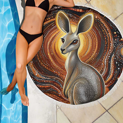 Australian Aboriginal Art Kangaroo Beach Blanket Warm Earth Tones Aboriginal Dot Painting