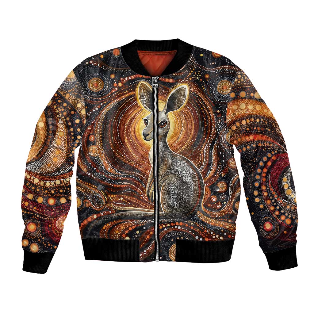 Australian Aboriginal Art Kangaroo Bomber Jacket Warm Earth Tones Aboriginal Dot Painting
