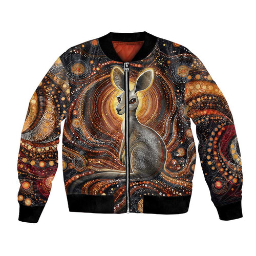 Australian Aboriginal Art Kangaroo Bomber Jacket Warm Earth Tones Aboriginal Dot Painting
