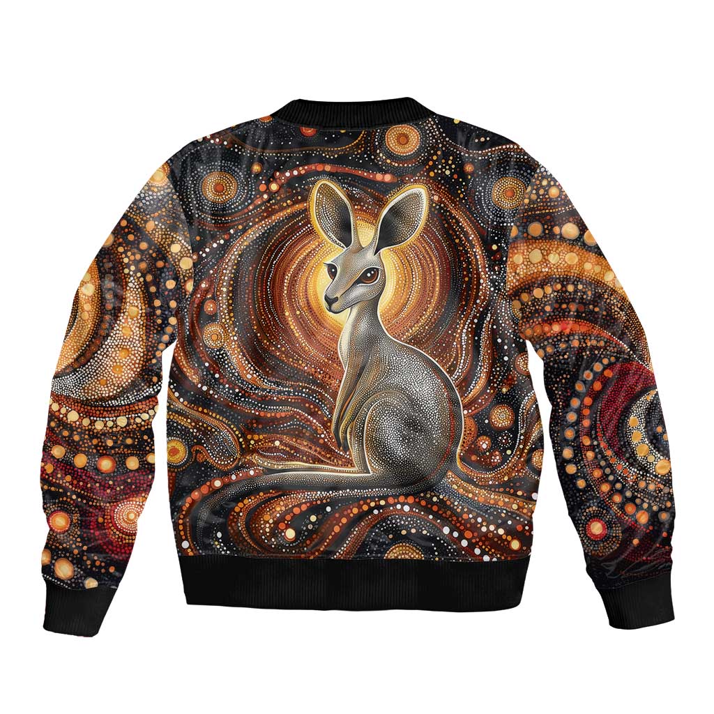 Australian Aboriginal Art Kangaroo Bomber Jacket Warm Earth Tones Aboriginal Dot Painting