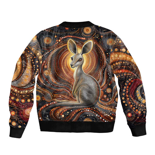 Australian Aboriginal Art Kangaroo Bomber Jacket Warm Earth Tones Aboriginal Dot Painting