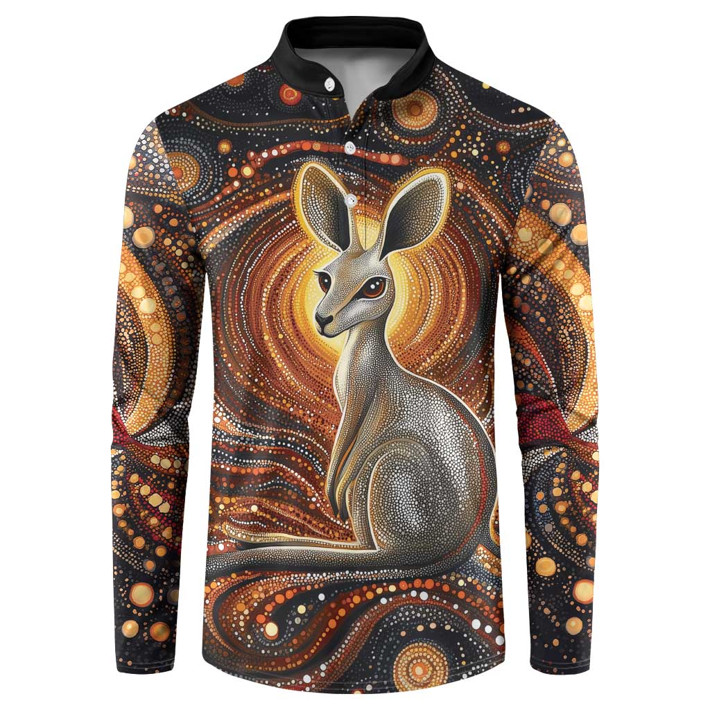 Australian Aboriginal Art Kangaroo Button Sweatshirt Warm Earth Tones Aboriginal Dot Painting