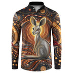 Australian Aboriginal Art Kangaroo Button Sweatshirt Warm Earth Tones Aboriginal Dot Painting