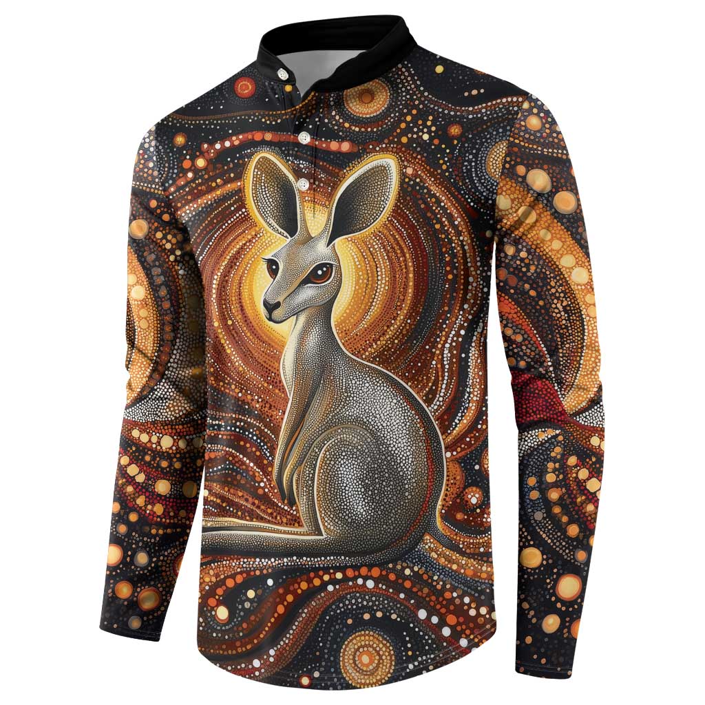 Australian Aboriginal Art Kangaroo Button Sweatshirt Warm Earth Tones Aboriginal Dot Painting