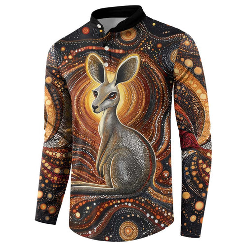 Australian Aboriginal Art Kangaroo Button Sweatshirt Warm Earth Tones Aboriginal Dot Painting