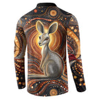 Australian Aboriginal Art Kangaroo Button Sweatshirt Warm Earth Tones Aboriginal Dot Painting