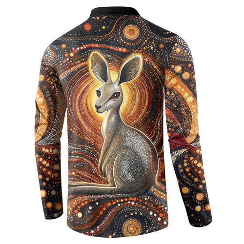 Australian Aboriginal Art Kangaroo Button Sweatshirt Warm Earth Tones Aboriginal Dot Painting