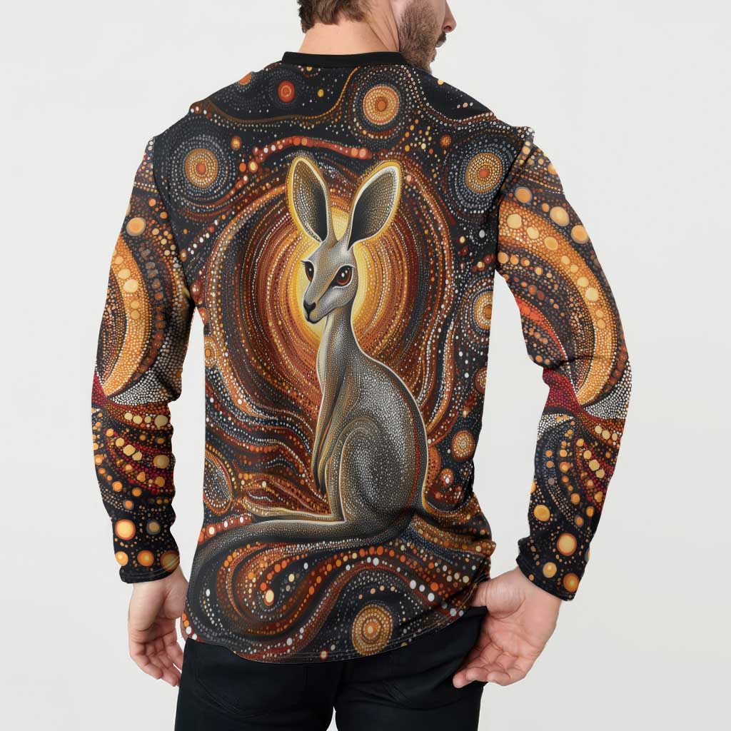 Australian Aboriginal Art Kangaroo Button Sweatshirt Warm Earth Tones Aboriginal Dot Painting