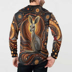 Australian Aboriginal Art Kangaroo Button Sweatshirt Warm Earth Tones Aboriginal Dot Painting