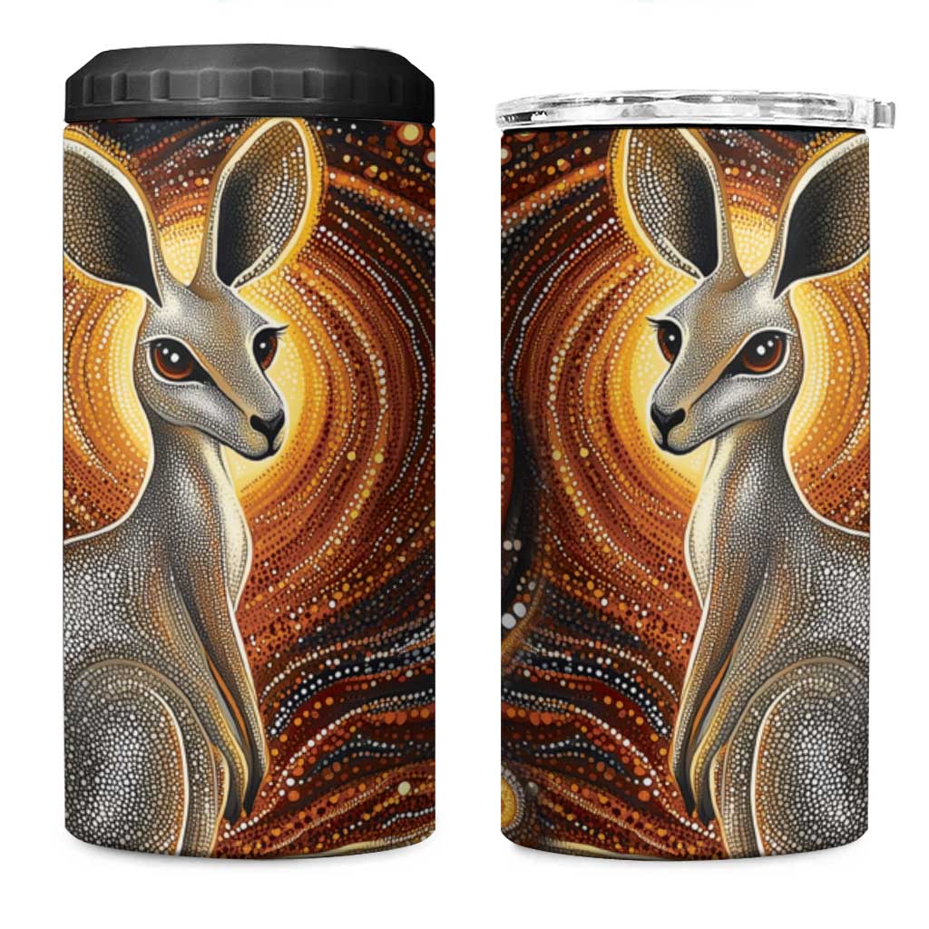 Australian Aboriginal Art Kangaroo 4 in 1 Can Cooler Tumbler Warm Earth Tones Aboriginal Dot Painting