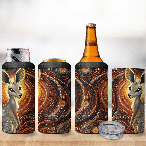 Australian Aboriginal Art Kangaroo 4 in 1 Can Cooler Tumbler Warm Earth Tones Aboriginal Dot Painting