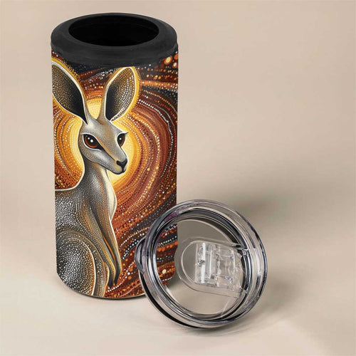 Australian Aboriginal Art Kangaroo 4 in 1 Can Cooler Tumbler Warm Earth Tones Aboriginal Dot Painting